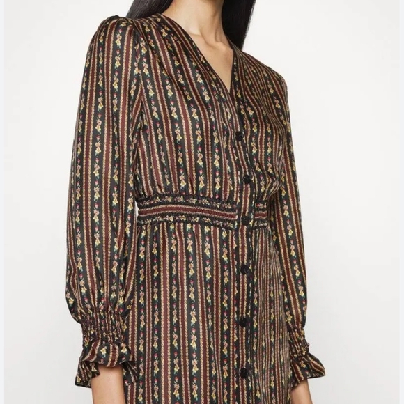 Sandro Karma Printed Mini Floral Button Down Long Sleeve Silk Dress - Picture 2 of 12